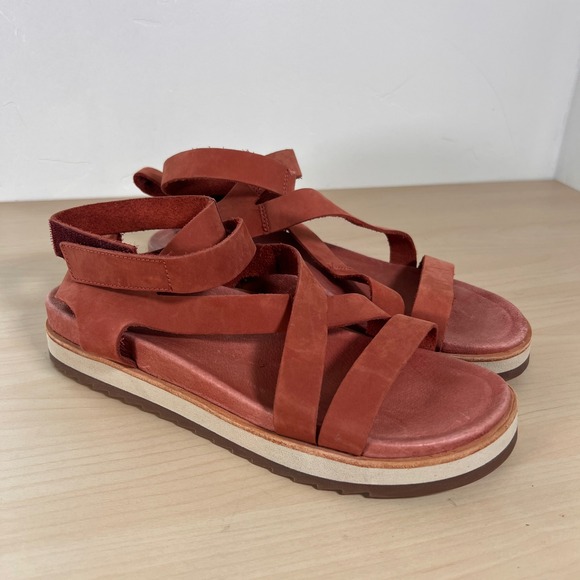 Merrell Shoes - Merrell Redwood Sandals Womens 9 Red Brown Leather Strappy Platform J000572
